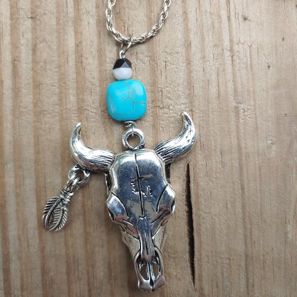 TailorAnne Jewelry - Hand made Bull necklace with turquoise bead